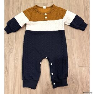 NWOT SHEIN Colorblock Navy Brown Cream Jumpsuit Romper Bodysuit Size 12-18 mos